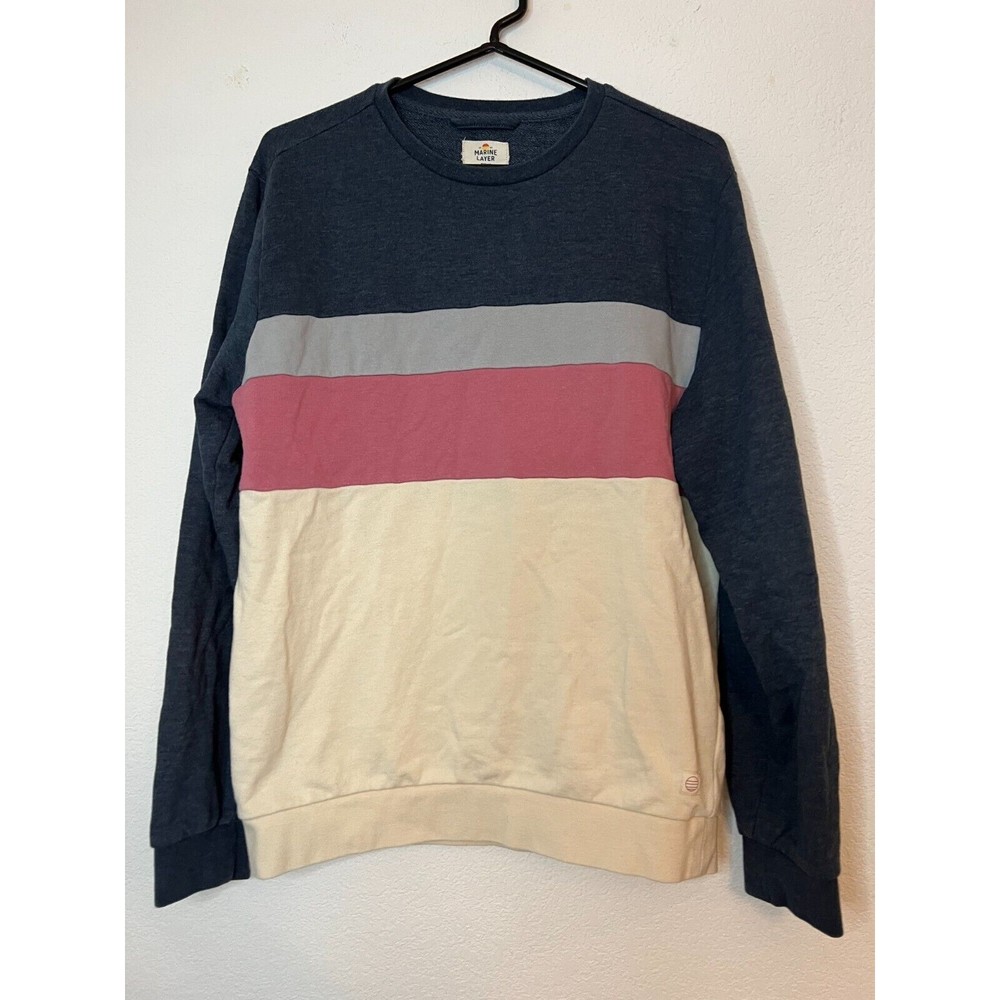 Marine Layer Sweater Mens Medium Navy light blue pink white Crewneck Pullover